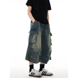 Vintage American Washed Workwear Blue Denim Jort