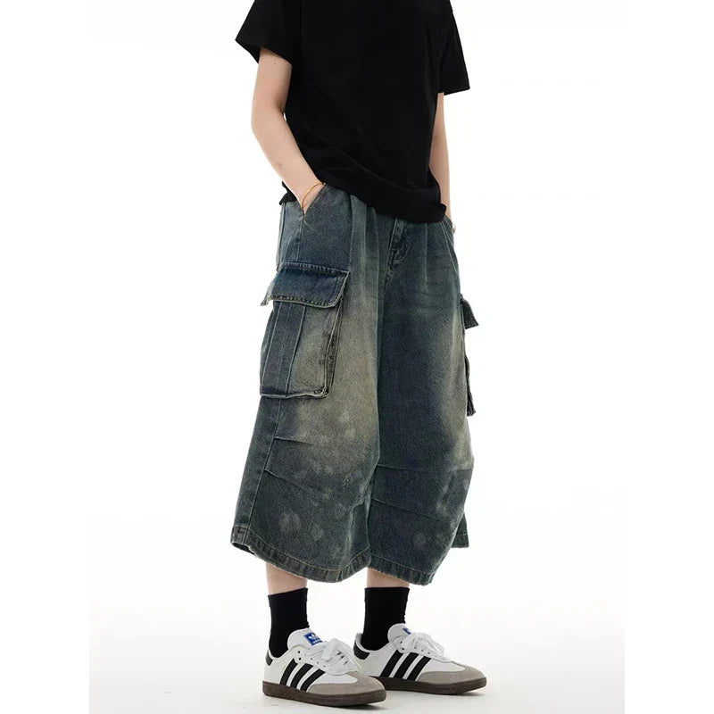 Vintage American Washed Workwear Blue Denim Jort