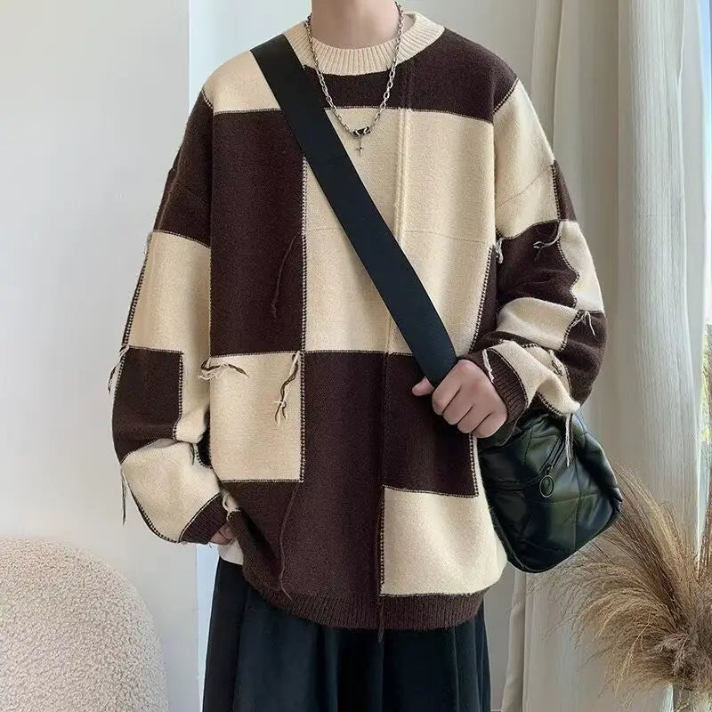 Checkered Patchwork Sweater