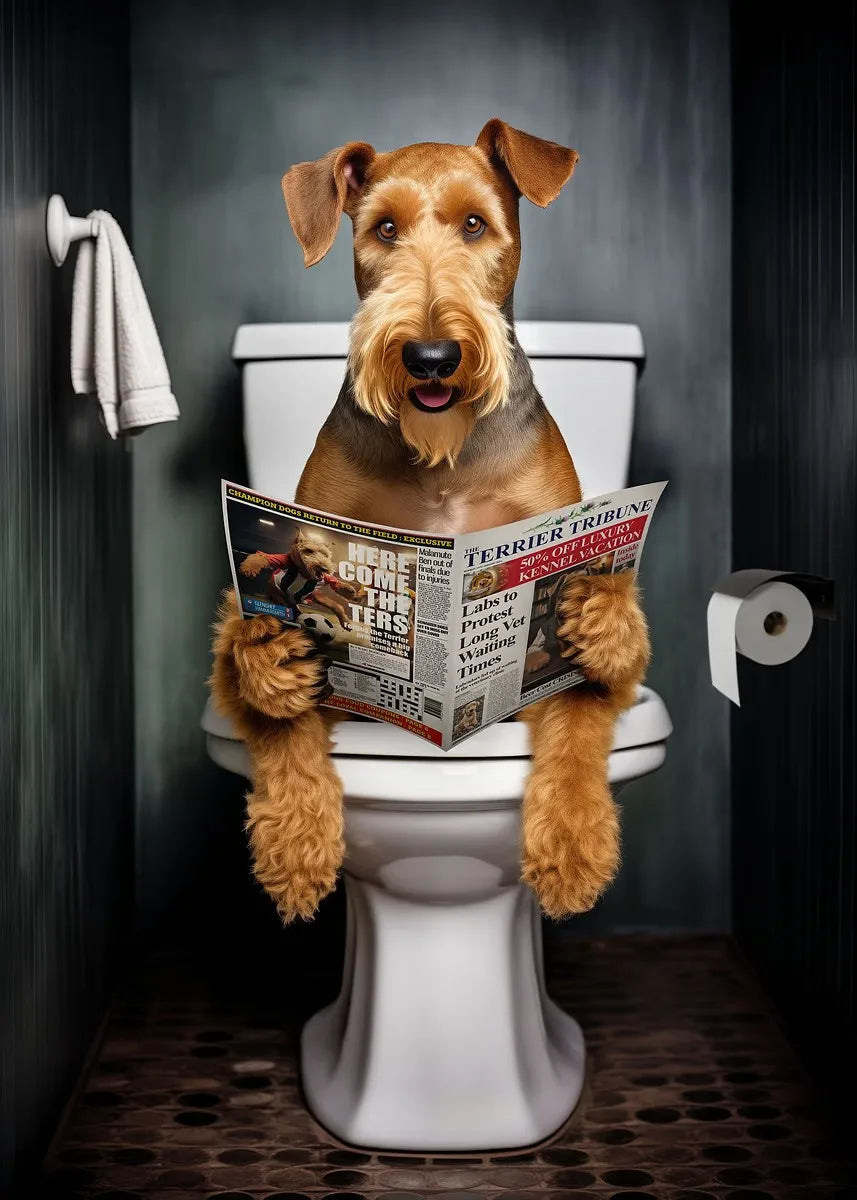 Dog Reading Newspaper Poster