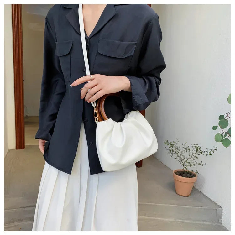 Wooden Loop Ruched Purse Handbags