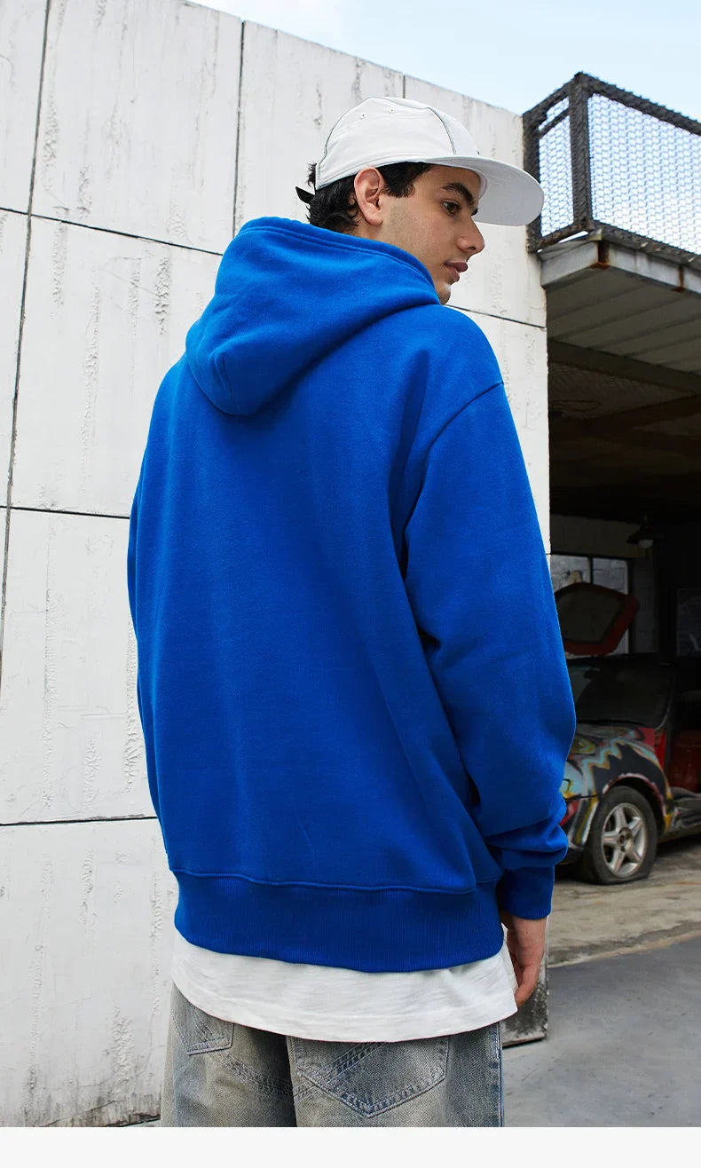 Blue Solid Color Autumn Hoodie