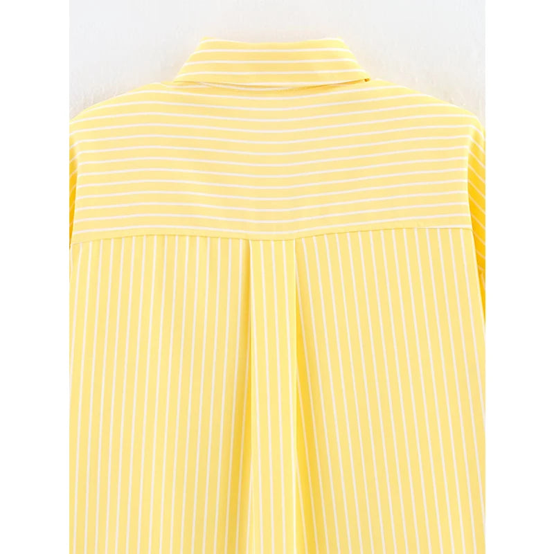 Women Oversize Yellow Striped Shirt