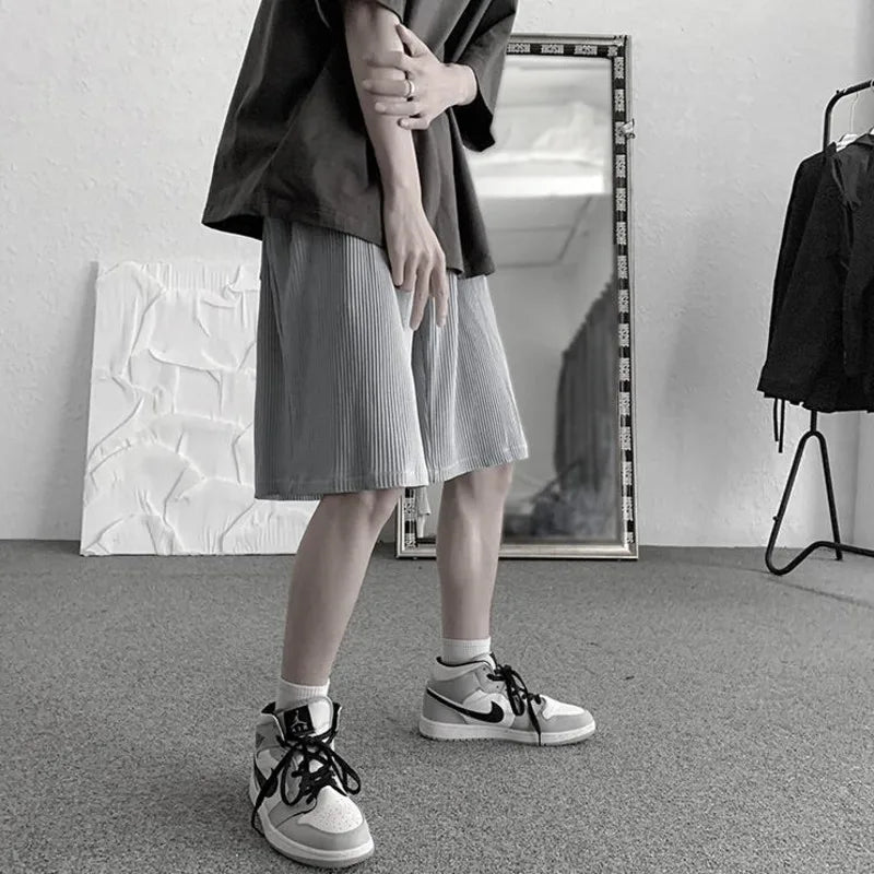 Casual Oversized Grey Pleated Shorts