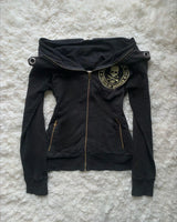 Y2K Lines Zip-up Black Hoodie