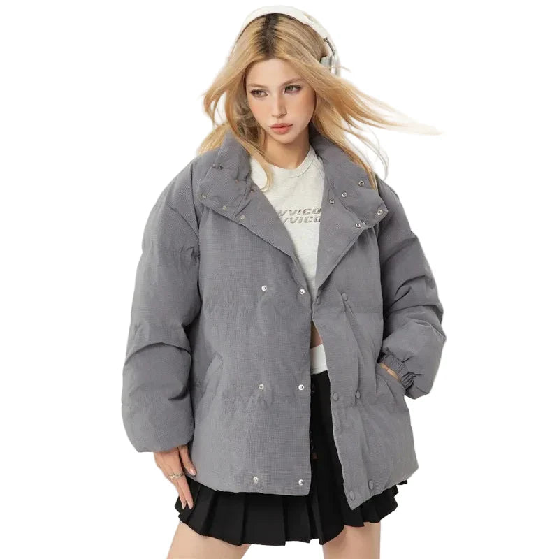 Chaqueta acolchada de plumón para mujer, color gris