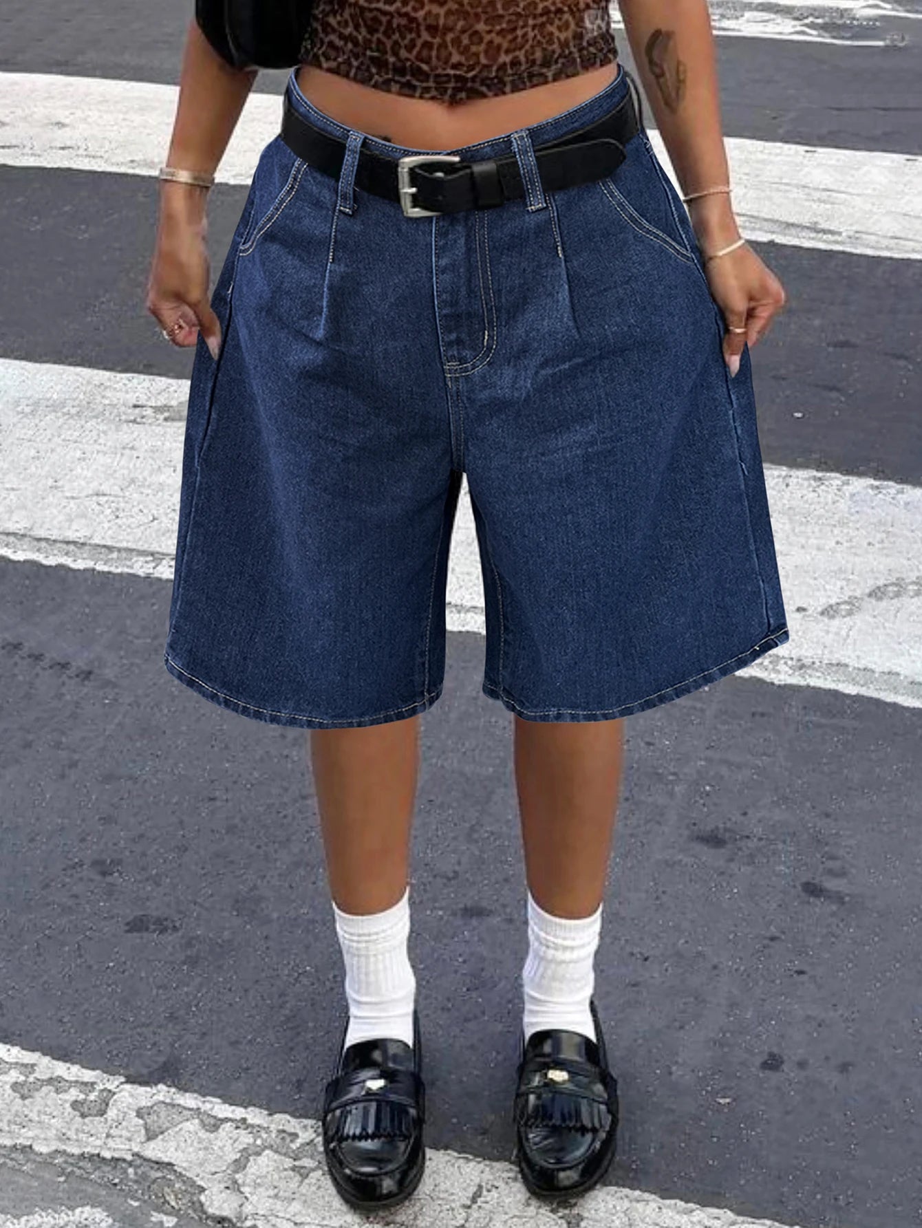 Blue Wide Leg Minimal Jorts