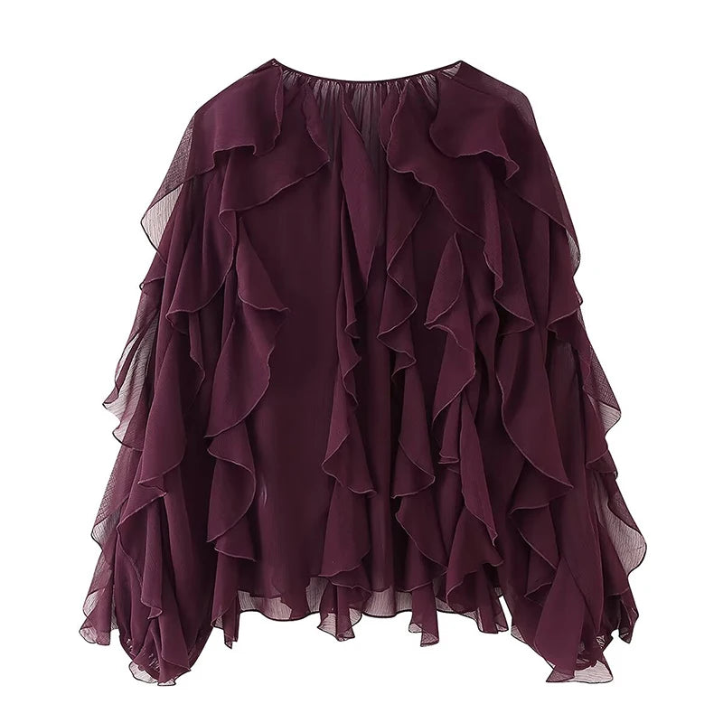 Sexy Semi-sheer Ruffle Women Shirt