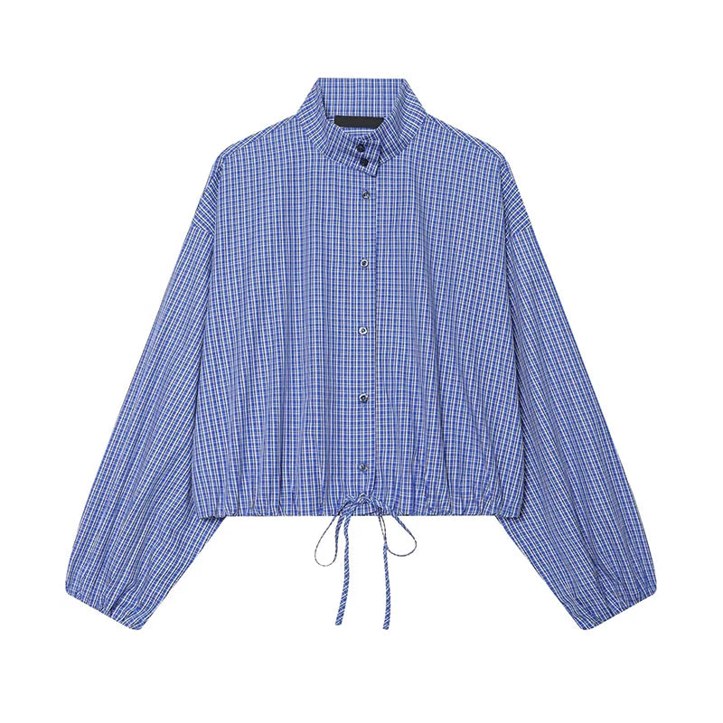 Spring Short Plaid Blue Shirt