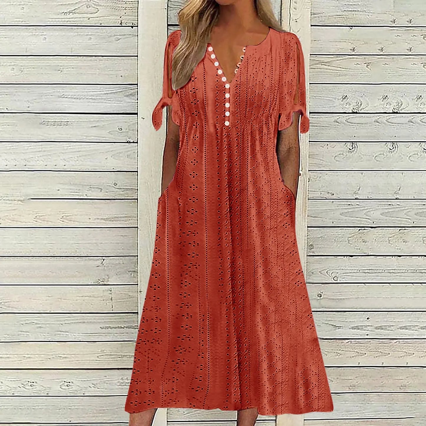 Old Money V-neck Boho White Midi Dress