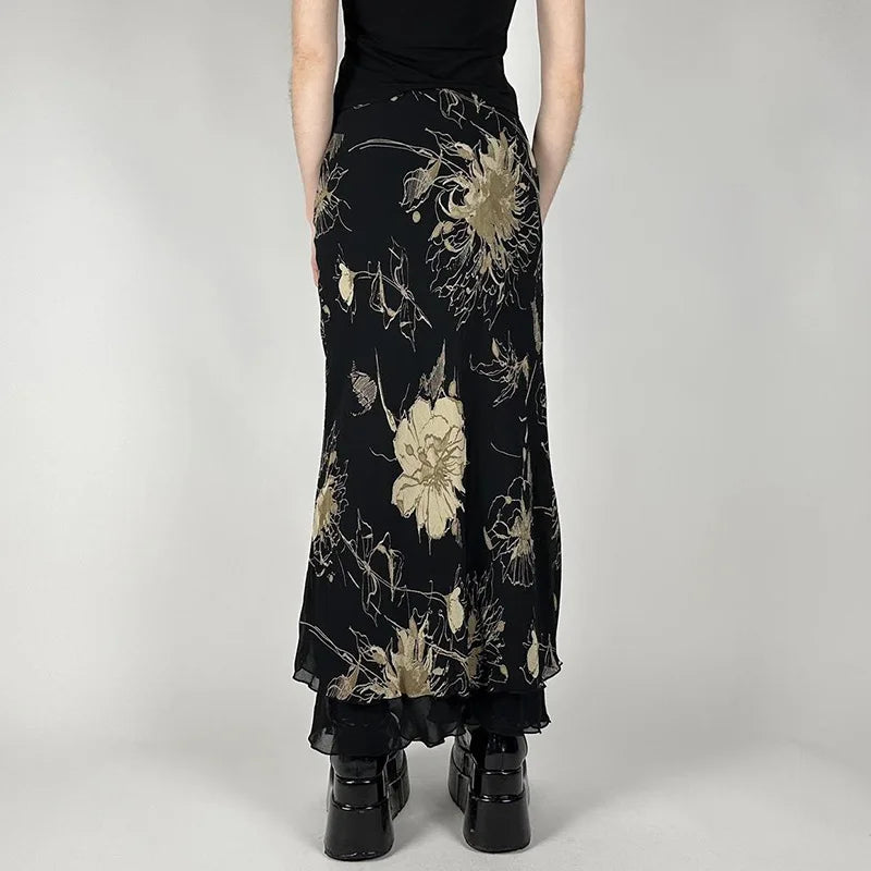 Gothic Aesthetics Double Layer Mesh Maxi Skirt