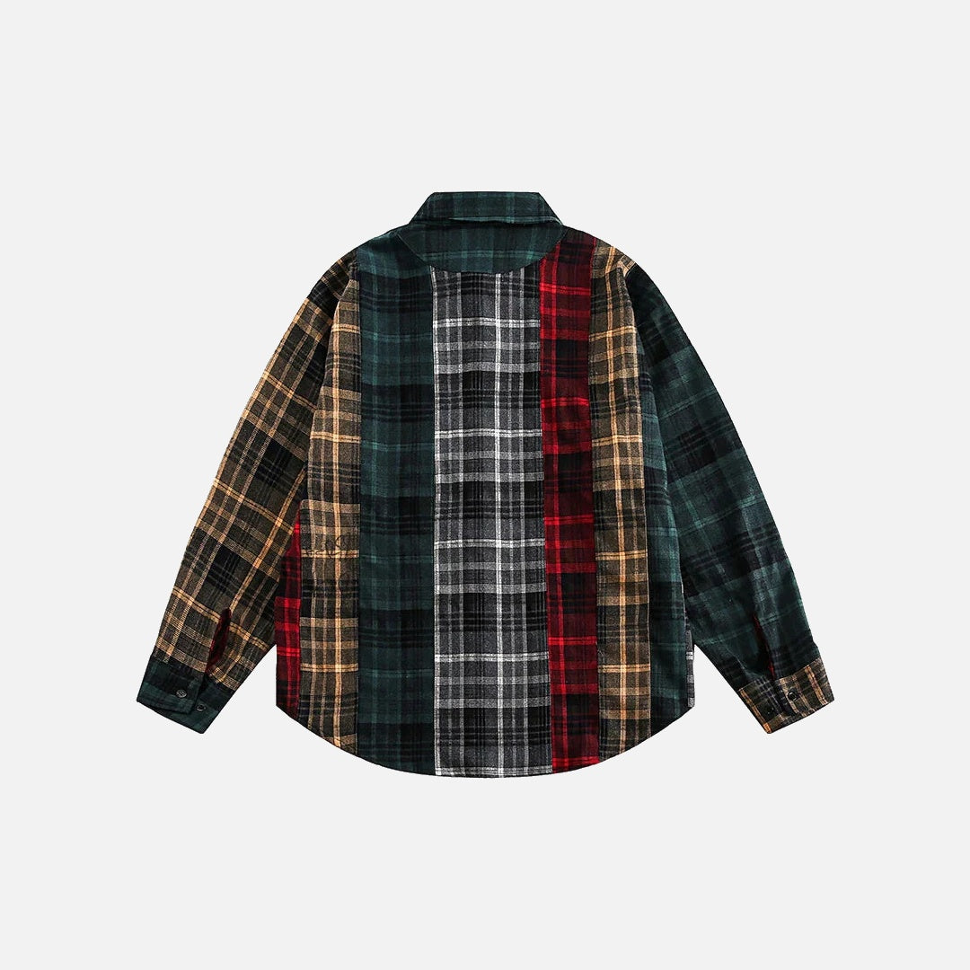 Langärmeliges Patchwork-Karo-Retro-Hemd