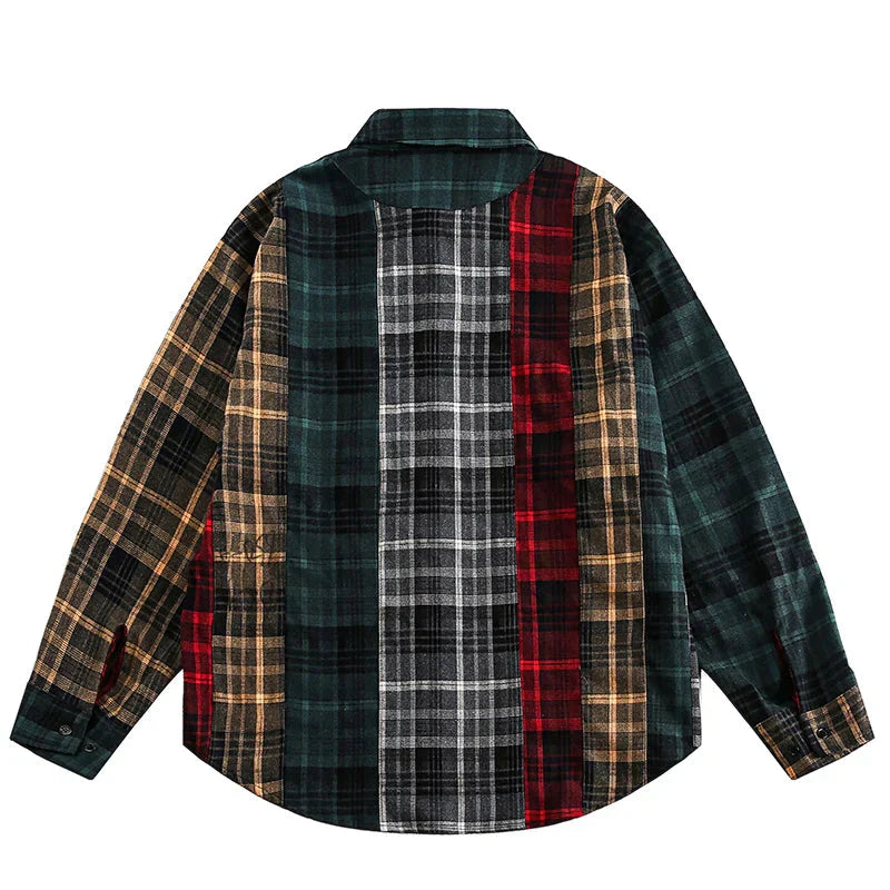 Long Sleeve Patchwork Plaid Retro Shirt