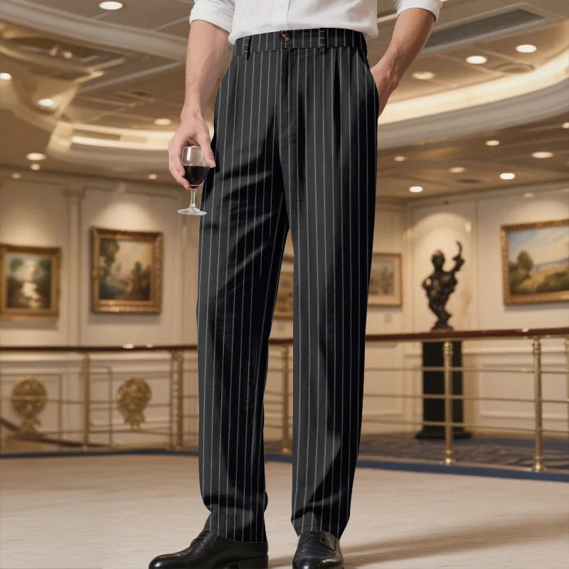 Linen Striped Straight-Leg Old Money Pants