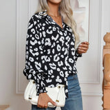 Camisa de manga farol delgada con estampado de leopardo
