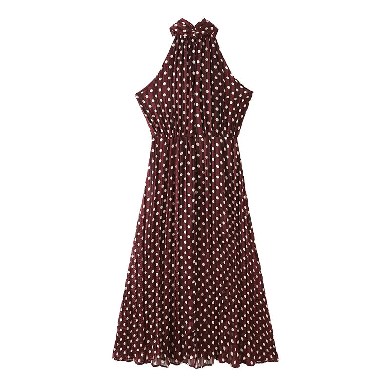 Sleeveless Halter Polka Dot Dress