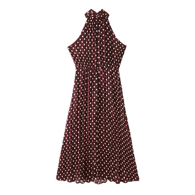 Sleeveless Halter Polka Dot Dress