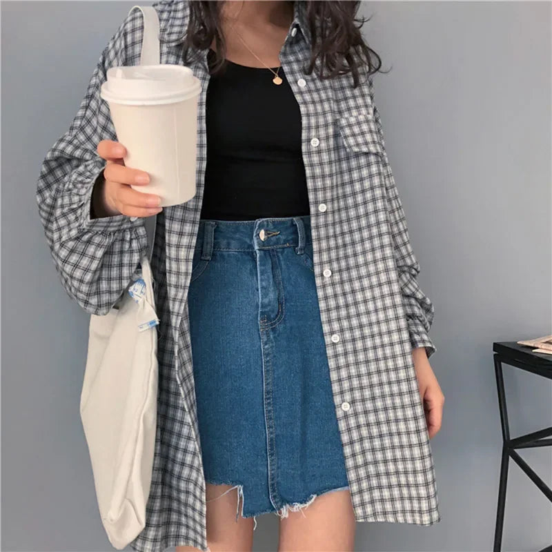 Soft Girl Plaid Button-Up Shirt