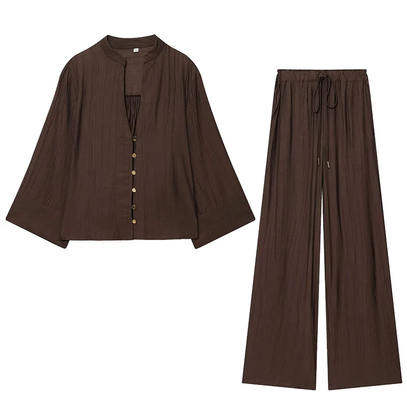 Wide Sleeves Brown Casual Blouse