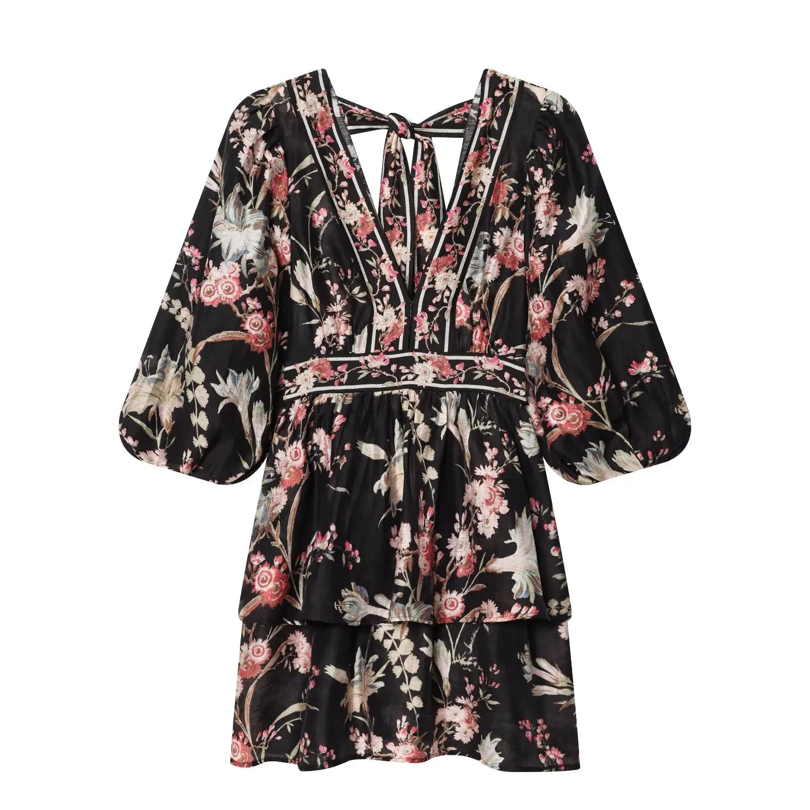 Vintage V Neck Floral Print Short Dress