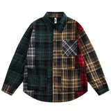 Long Sleeve Patchwork Plaid Retro Shirt