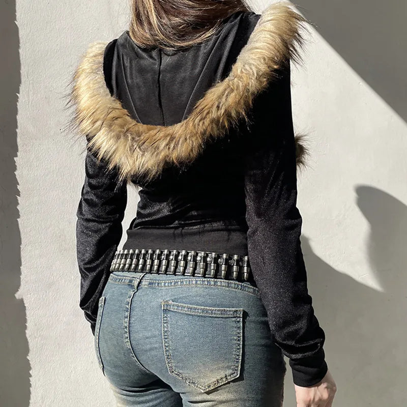 Gothic Soft Velvet Dark Zip-up Hoodie