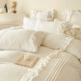 Cream White Princess Ruffles Bedding Set