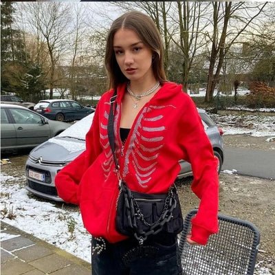 Gothic Skeleton Zip-Up Hoodie