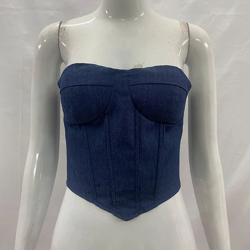 Y2K Denim Strapless Corset
