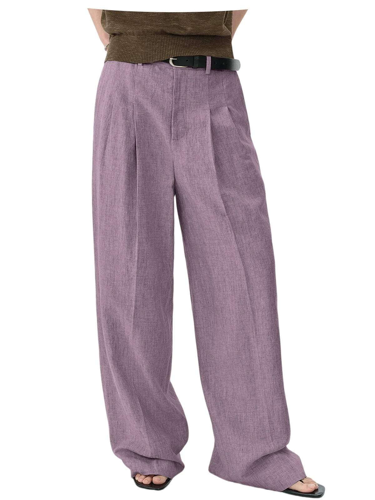 High Waist Pleated Linen Wide Leg Pants