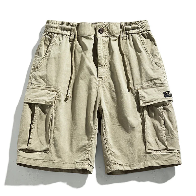 Solid Elastic Waist  Multi Pocket Short