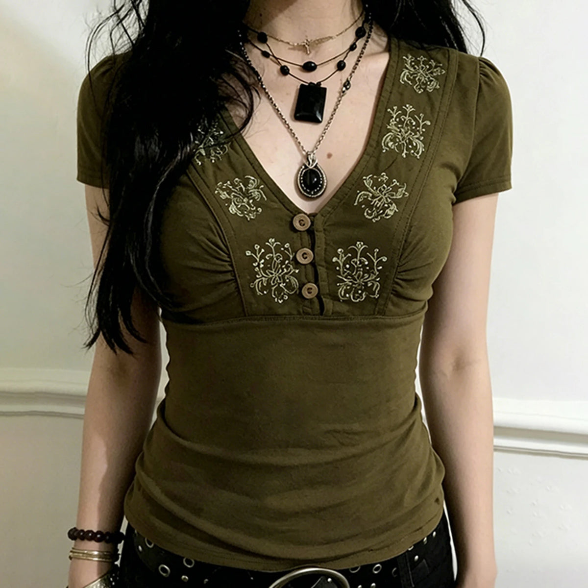Vintage Floral V-neck Top