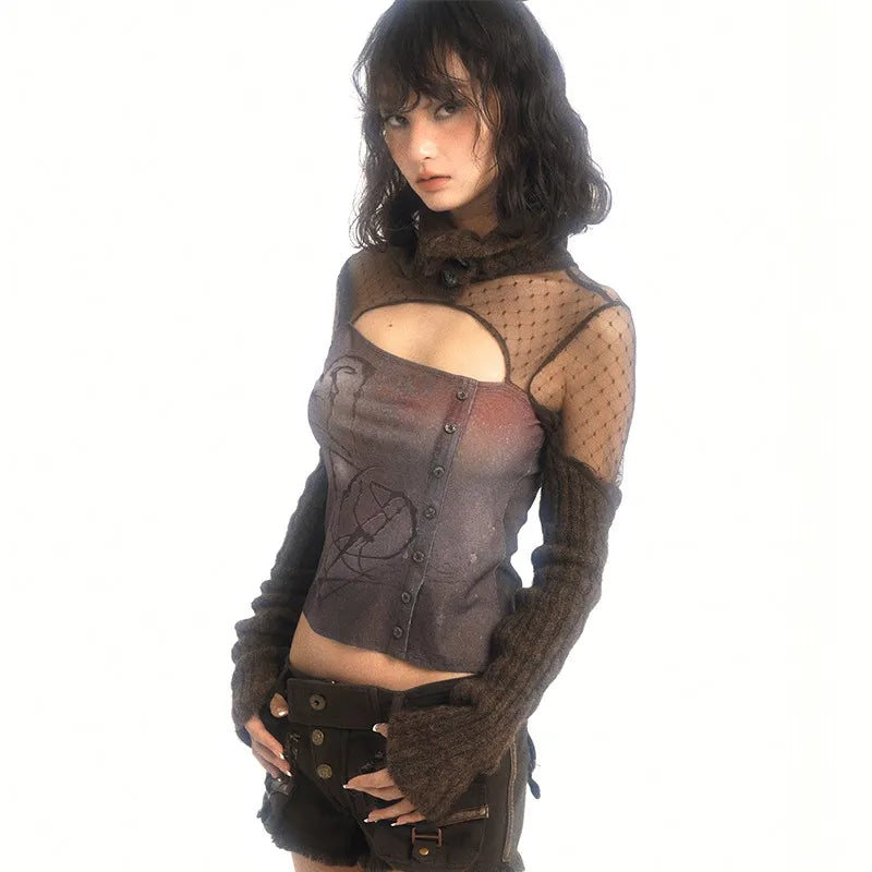Vintage Strick Grunge Patchwork T-Shirt