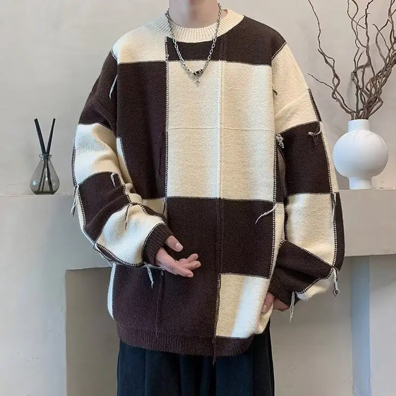 Checkered Patchwork Sweater