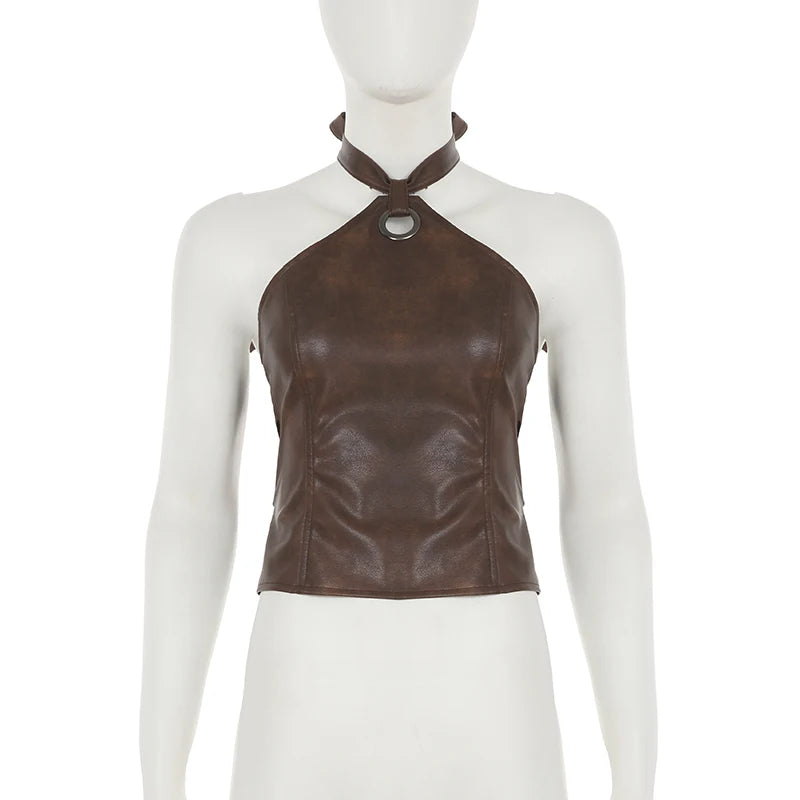 Redo Faux Leather Halter Top