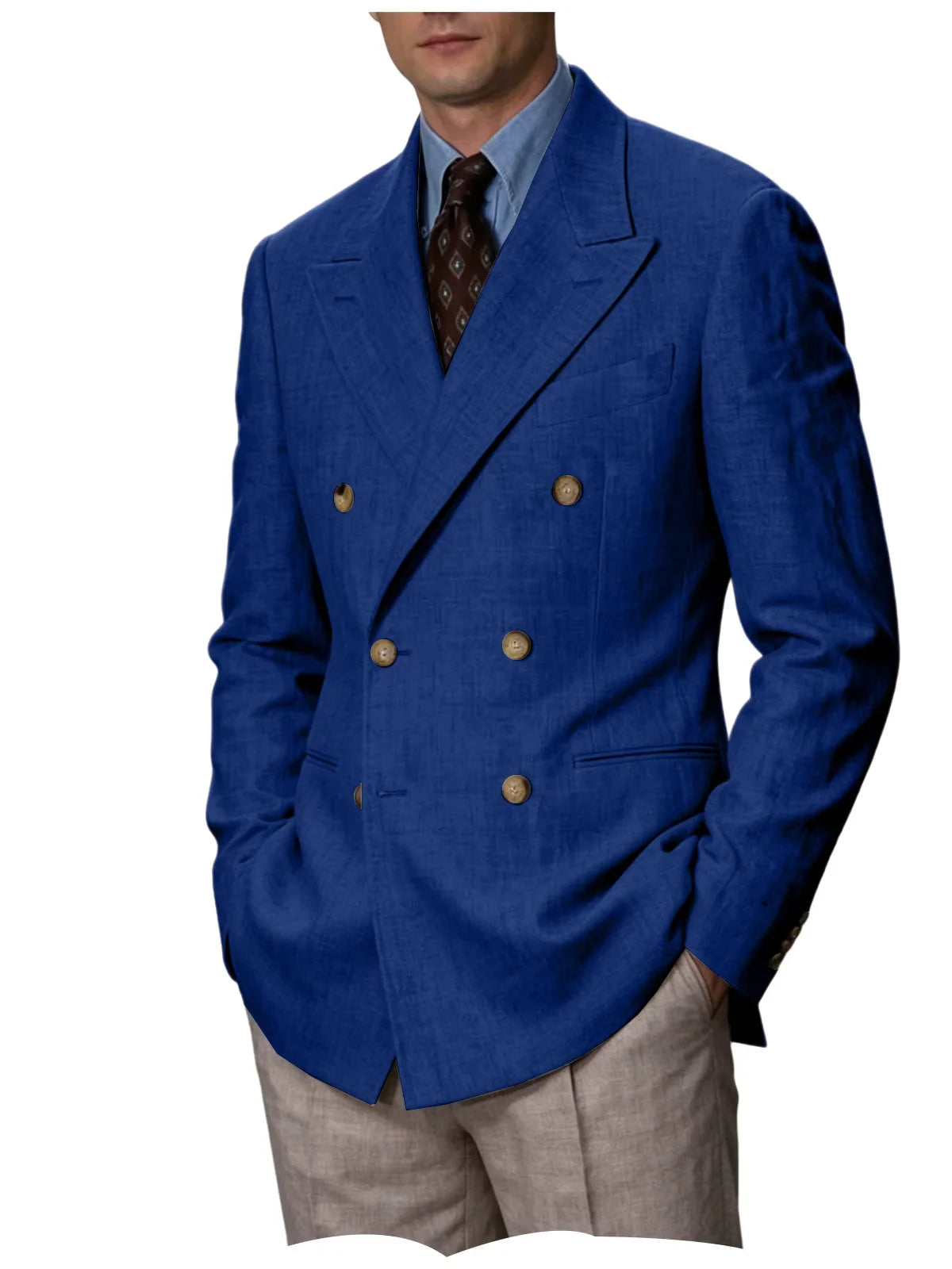 Double Breasted Linen Blend Blazer