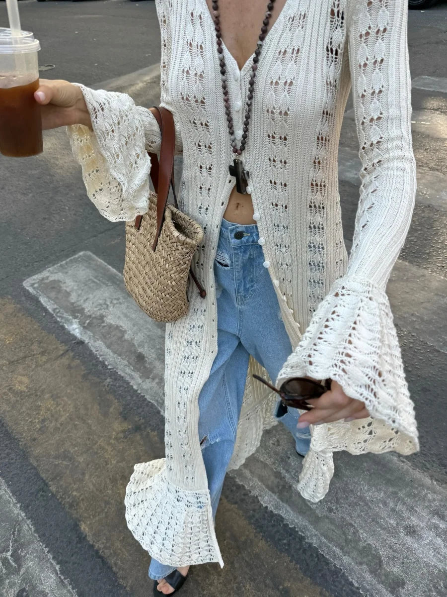 Handmade Crochet Knit Long Cardigans for Women