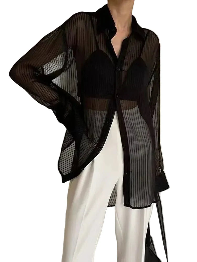 Corporate Girlie Black Striped Button-Down Shirt