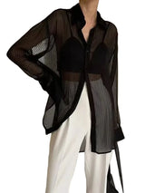 Corporate Girlie Black Striped Button-Down Shirt