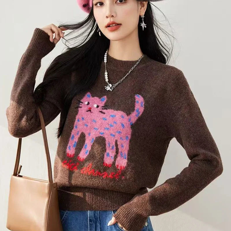 Y2K Pink Cat Cute Sweater