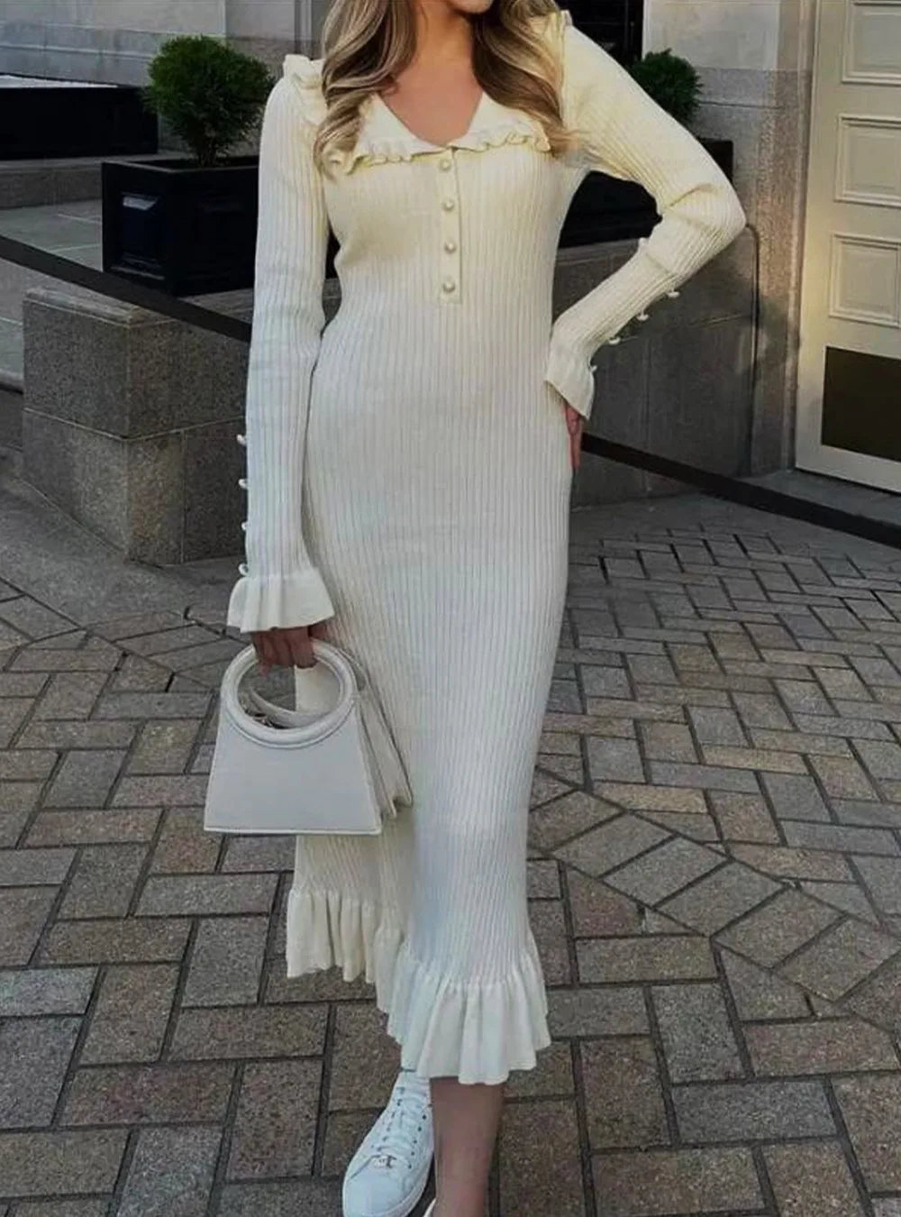Old Money Retro Knitted Midi Dress