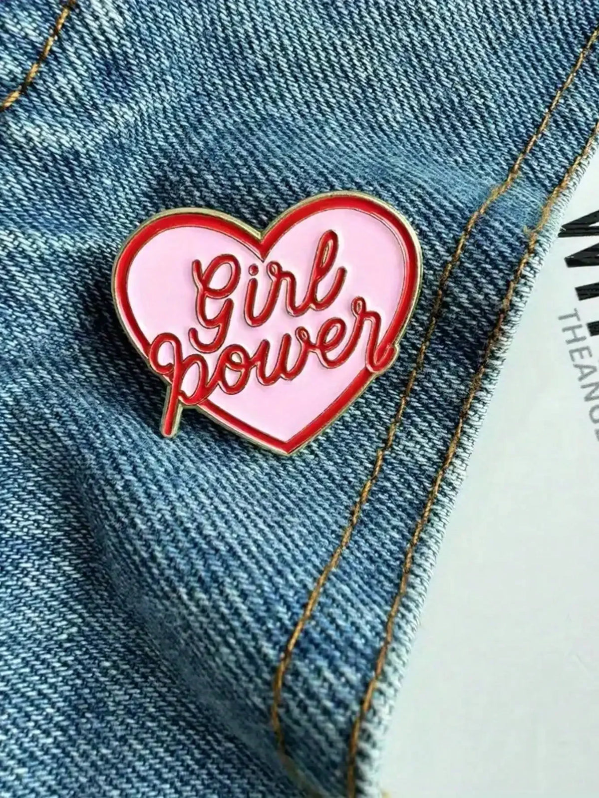 'Girl Power' Pink Heart Shaped Pin