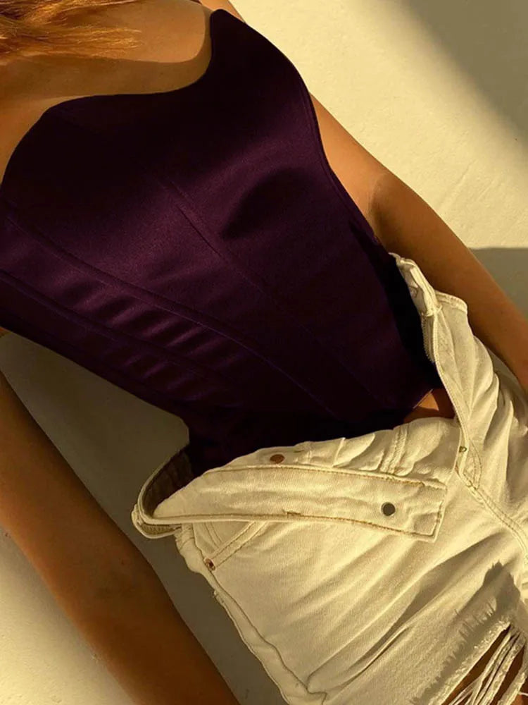 Solid Sleeveless Skinny Corset Cropped Top
