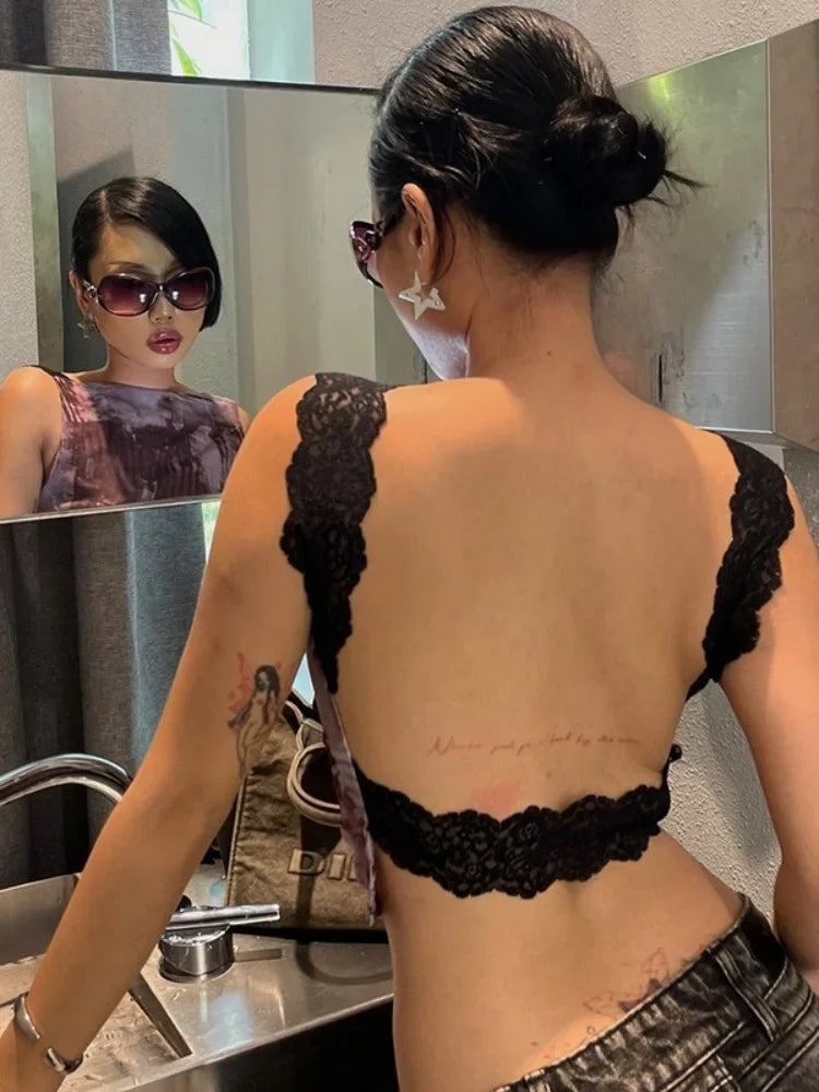 Y2k Backless Black Tank Top