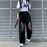 Butterfly Hollow Out Black Casual Pant
