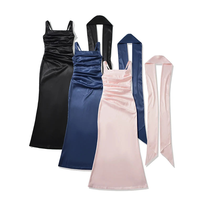 Elegant Pink Dress With Scarf Sling