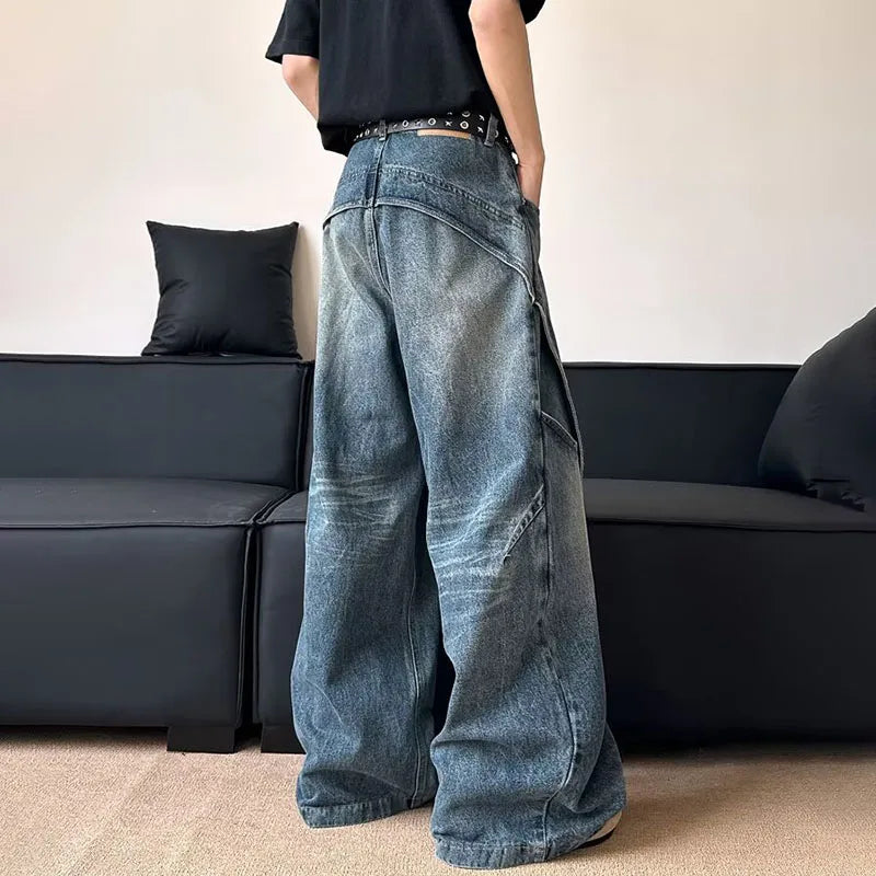 Pleated Curved High Waisted Wide Leg Jeans