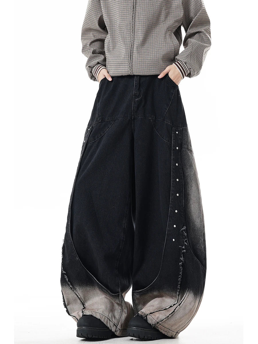 Jeans mit weitem Bein und Farbverlauf im Used-Look
