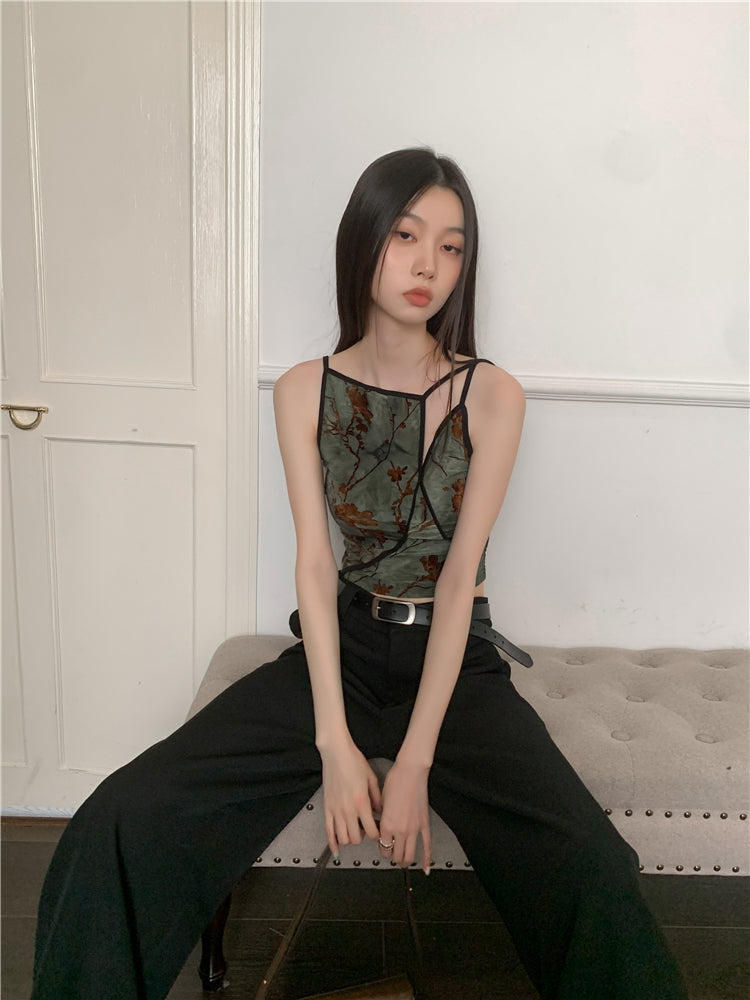 Geflocktes geblümtes Vintage Cami Crop Top
