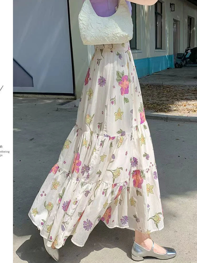 Floral Ruffle Midi Skirt